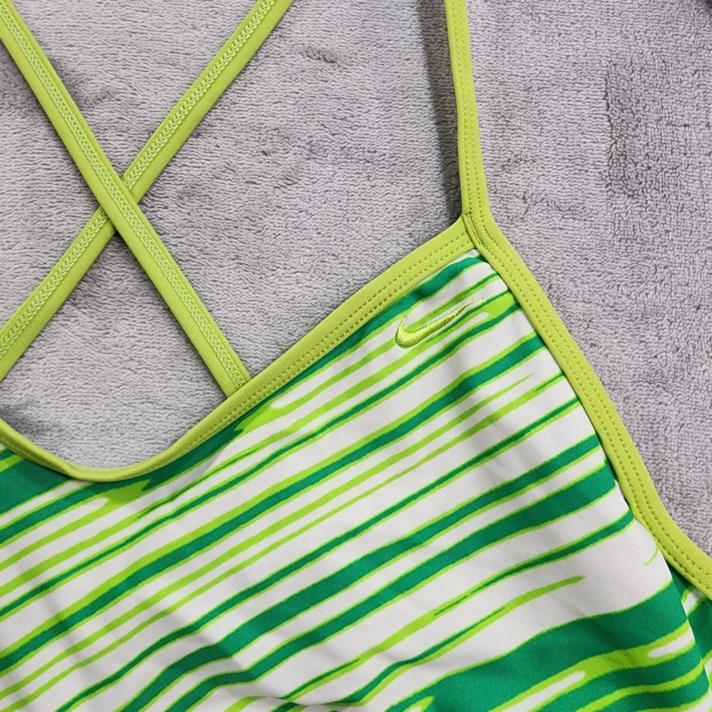 Nike Bikini Swimsuit Womens 36/10 Green Stripe 2 Piece Athletic Stretch Beach